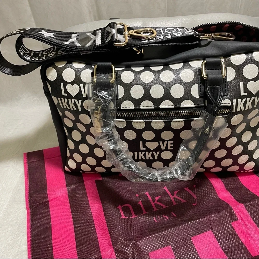 Nikky by Nicole Lee  Love Polka Dot Bowler/Crossbody Bag, NWT